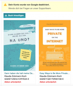 Screenshot der Meldung, dass mein Account deaktiviert wurde