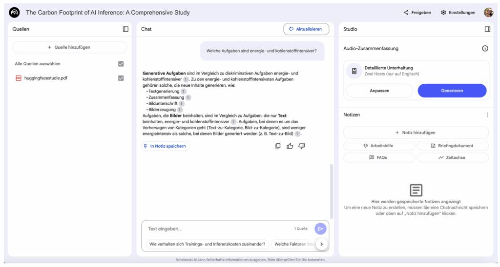 Screenshot von Google NotebookLM