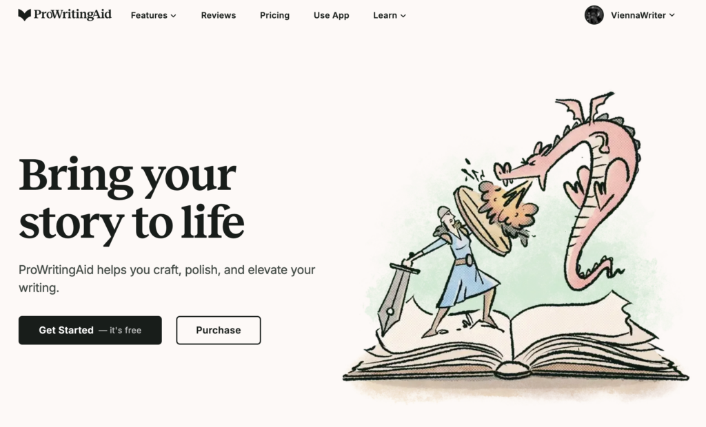 Screenshot der Startseite von ProWritingAid