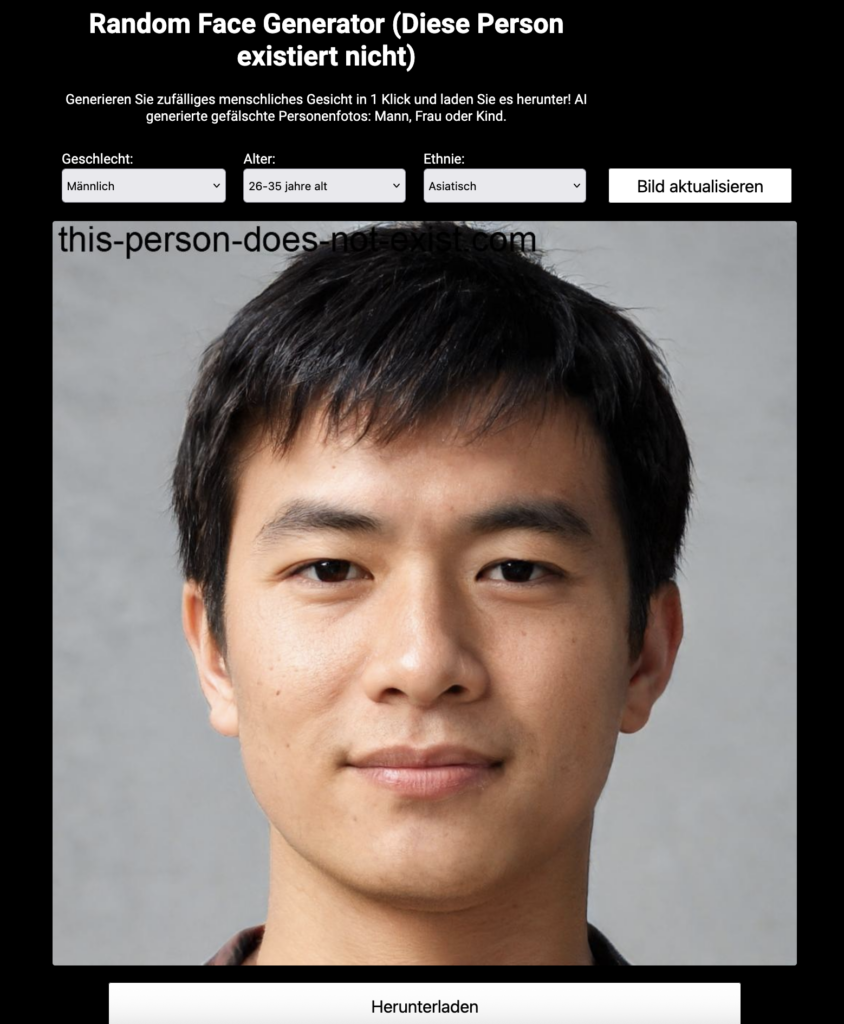 Screenshot des Random Face Generators this-person-does-not-exist.com