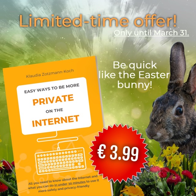 Werbegrafik für die englische Ausgabe des Datenschutzbuchs mit einem Hasen und Frühlingsblumen
