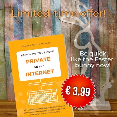 Werbegrafik für die englische Ausgabe des Datenschutzbuchs mit einem Holzhasen daneben